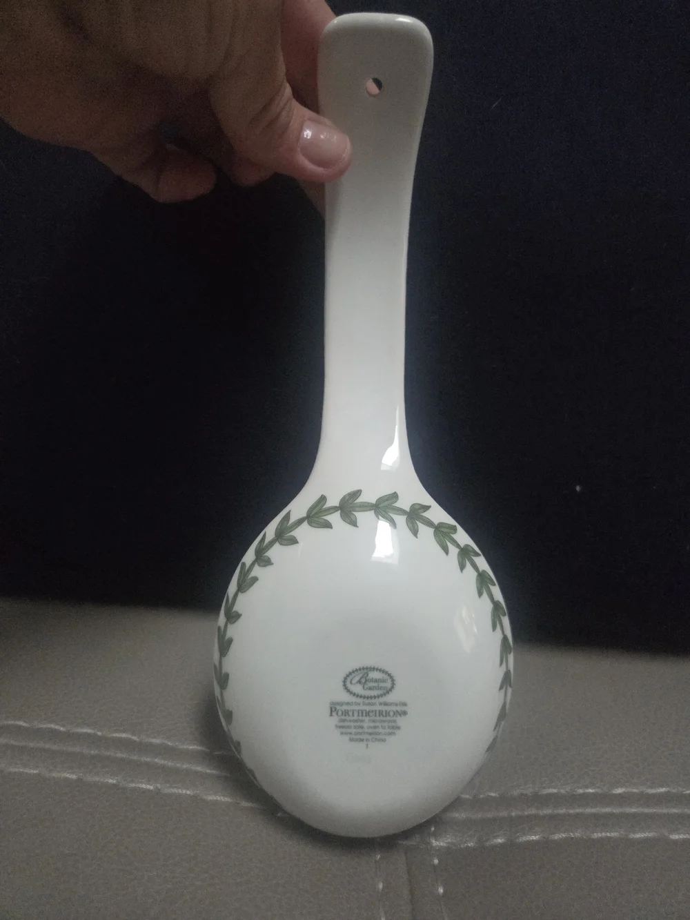Portmeirion White Ceramic Spoon Rest with Green Leaf and Floral Motif Bin R